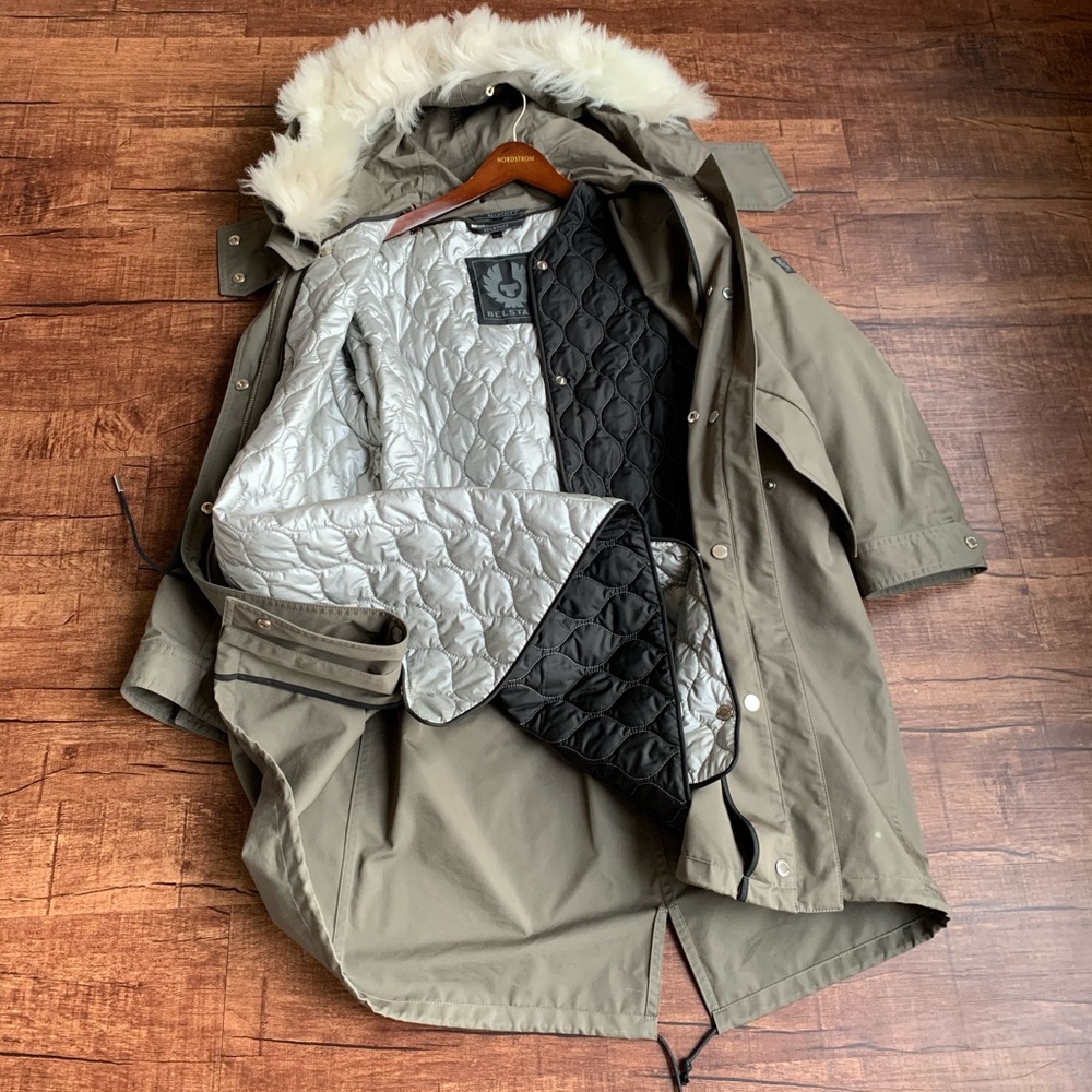 Belstaff olive green shearing trim hooded jacket - Picture 9 of 16